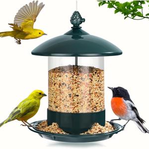 Gbekery Metal Bird Feeders for Outdoors Hanging, Weather Resistant Wild Bird Feeder with 360 Degree Feeding Tray, Green