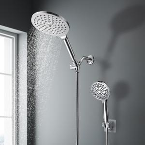 7.5" Dual Rotatable Shower Head with Handheld Combo, 9 Spray Modes Hand Showerhead, High Pressure Rainfall Shower, Built-In Power Wash To Clean Tub & Pet (Chrome)