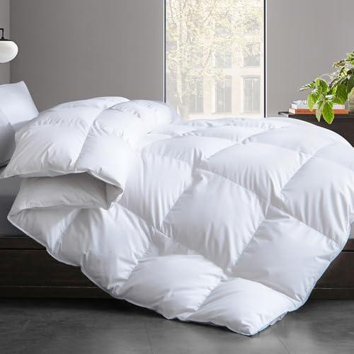 Cosybay White Feather & Down Fiber Cotton Comforter Queen Size, 100% Cotton Duvet Insert, All Season Medium Warmth Bedding Comforter 90 x 90 Inches White