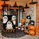 3 x Spooky Ghost Welcome Garden Flags for Outside 12x18 Inch Double Sided Burlap,Halloween Sign Small Flag Farmhouse Holiday Yard Lawn Outdoor Decorations DF896