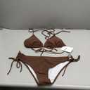 Zonsaoja Women String Bikini Set Halter Side Tie Two Piece Swimsuit Triangle Bathing Suitsx Coffee, XL