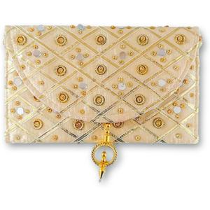 Handmade Indian Purse Wallet Clutch Traditional Ethnic Mirror Work Wedding Shaagun Money Envelope for Celebrations Events Return Gifts (Cream)