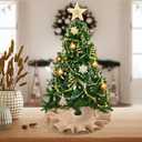 Tatuo 13.8 Inch Mini Tabletop Christmas Tree Skirt Decor Fit 13.7~27.5 Inch Smaller Xmas Tree Small Linen Burlap Trees Skirt for Desk Xmas New Year Party Holiday Family Winter Home Decor (Linen Color)