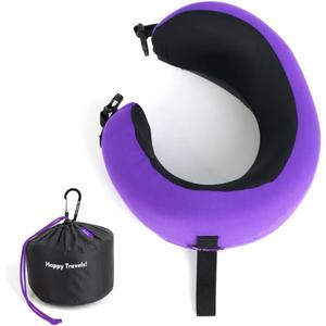 C CUSHION LAB Travel Pillow, Award-Winning Patented Ergonomic Design for Chin & Neck Support Memory Foam Neck Pillow, Compact Airplane Pillow for Traveling, Flight, Car (Royal Purple, Medium)