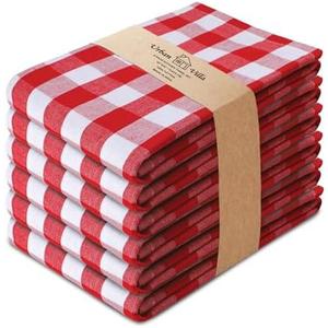 Urban Villa Kitchen Towels Set of 6 Buffalo Checks Red//White Kitchen Towels 20X30 Inches 100% Cotton Highly Absorbent Kitchen Towels Premium Quality Ultra Soft Mitered Corners KitchenTowels