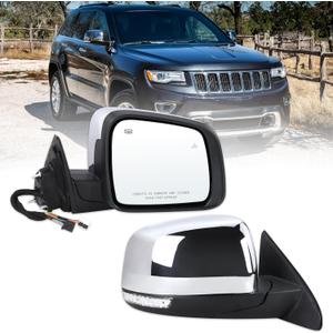 Right Passenger Side Mirror Fits 2014-2021 Jeep Grand Cherokee 2022 Grand Cherokee WK With Manual Folding Heated Turn Signal Mirror Memory Blind Spot Chrome Replace#68236932AB(13Pins)