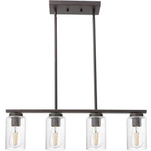 Farmhouse Dining Room Chandelier in Oil Rubbed Bronze, 4-Lights Vintage Island Light with Seeded Glass Shade for Kitchen Living Room