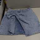 MakeMeChic Women's Denim Skirt High Waist Bow Pocket Bodycon Y2K Mini Jean Skirts Medium Wash Small