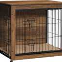 DWANTON Dog Crate Furniture with Cushion, Wooden Kennel Table with Double Doors, Indoor Dog House, Small/Medium/Large Size, 27.2" L, Warm Brown