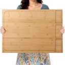 Extra Large Bamboo Cutting Board MultiPurpose Noodle Board & Stove Cover with Detachable Legs, Deep Juice Groove, Butcher Block & Charcuterie Serving Tray for Kitchen or Restaurant, 30 x 21 in, Natural Color of Bamboo 