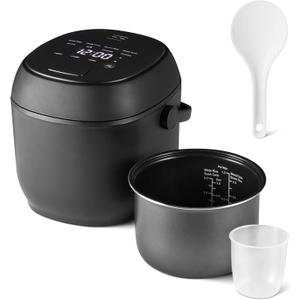 Amazon Basics Rice Cooker Small 3-Cup Uncooked 6-Cup Cooked, Micom With Fuzzy Logic, Ceramic Non-Stick Coating, Auto Keep Warm, Locking Lid, Black