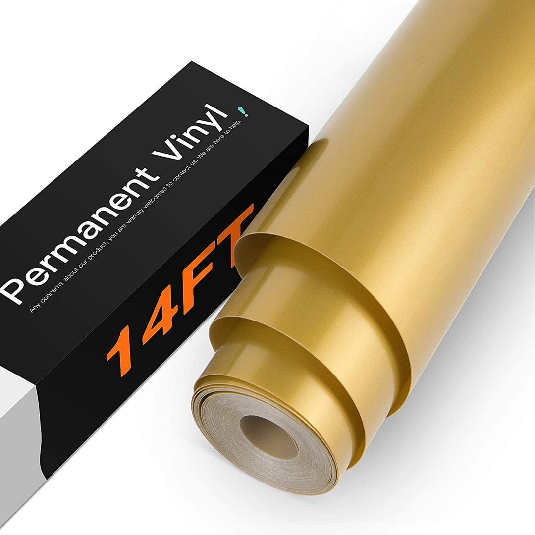HTVRONT Bronze Gold Adhesive Vinyl - 12" x 14 FT Glossy Bronze Gold Adhesive Vinyl Roll Compatible with Cricut Cutting Machine, Silhouette, Cameo Cutters, Scrapbooking, Craft, Die Cutters