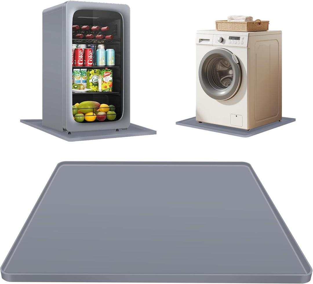 ToLanbbt Mini Fridge Silicone Mat - 24" x 24" x 0.8" Mini Fridge Drip Tray Under Refrigerator Mat Carpet Floor Protector, Leak-Resistant Portable AC Pan for Washing Machine Dishwasher Dryers, Gray
