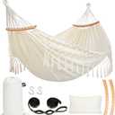 SUNCREAT Hammocks Outdoor Camping Double Hammock with Spreader Bar, Tassel, Hammocks for Outside, Beige