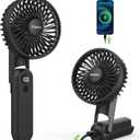 EasyAcc 3 IN 1 Handheld Fan, 5000mAh Mini Handheld Fan [Ultra Quiet Powerful]-5 Speeds/Backup Power/SOS Light/Digital Display/Lanyard- for Travel/Cruise/Summer/Concerts/Lash Black
