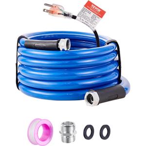 VEVOR 15ft Heated Water Hose for RV, Heated Drinking Water Hose Antifreeze to -45F, Automatic Self-regulating, 5/8" I.D. with 3/4" GHT Adapter, Lead and BPA Free