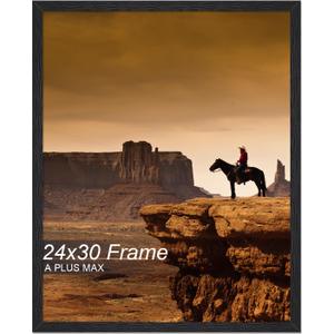 A PLUS MAX 24x30 Picture Frame, Black Engineered Wood Frame for 24 x 30 Inch Picture Poster Photo, Light Weight 24 by 30 Frame with Wood-grain for Wall - 1 Pack/Black/24 x30