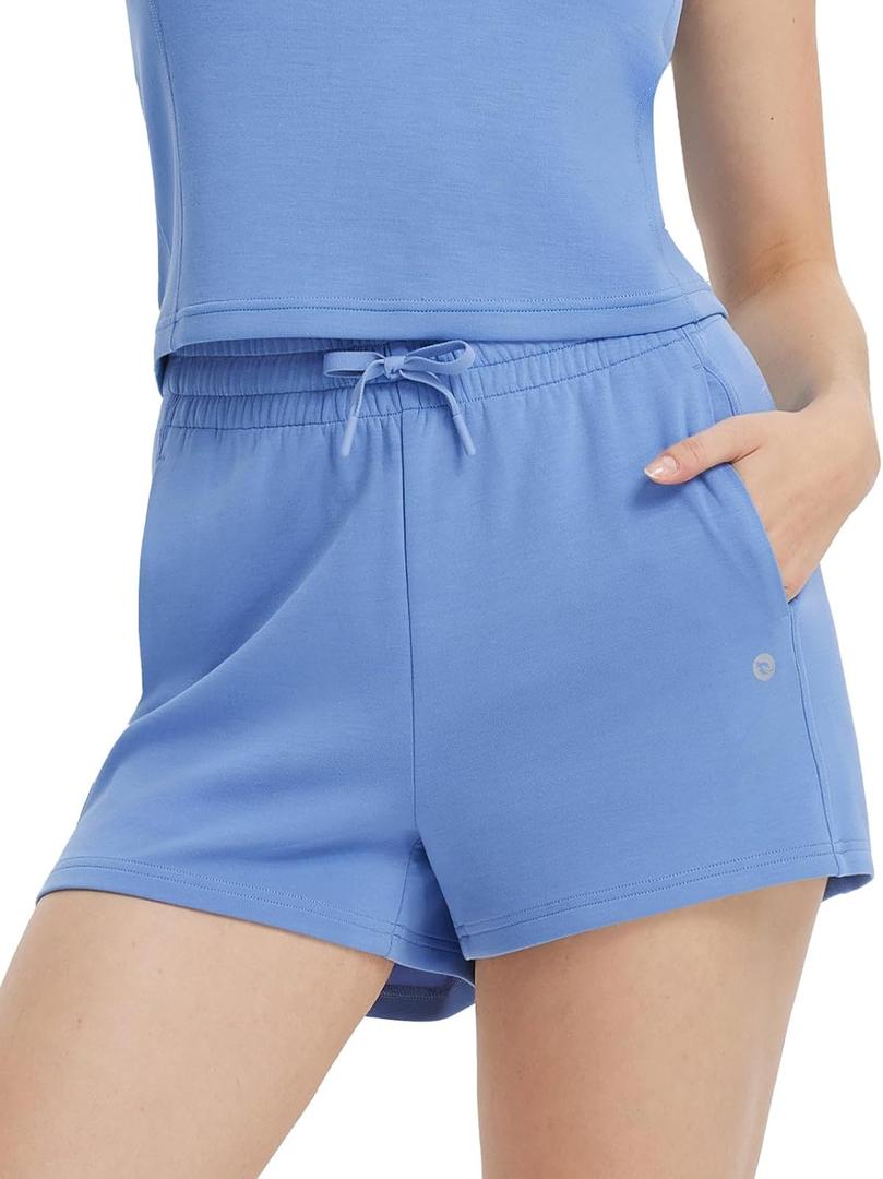 baleaf Womens 12" Long Bermuda Shorts Knee Length Cotton Athletic Shorts Sweat Casual Lounge Walking Summer (Blue, XXL)