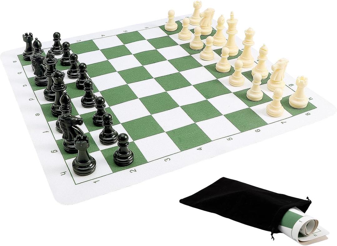 Portable Chess & Checkers Set, 42cm Tournament Chess Mat with Chess & Storage Bag, PU Leather Tournament Roll Up Chess Board Travel Chess Sets(Size:42cm)