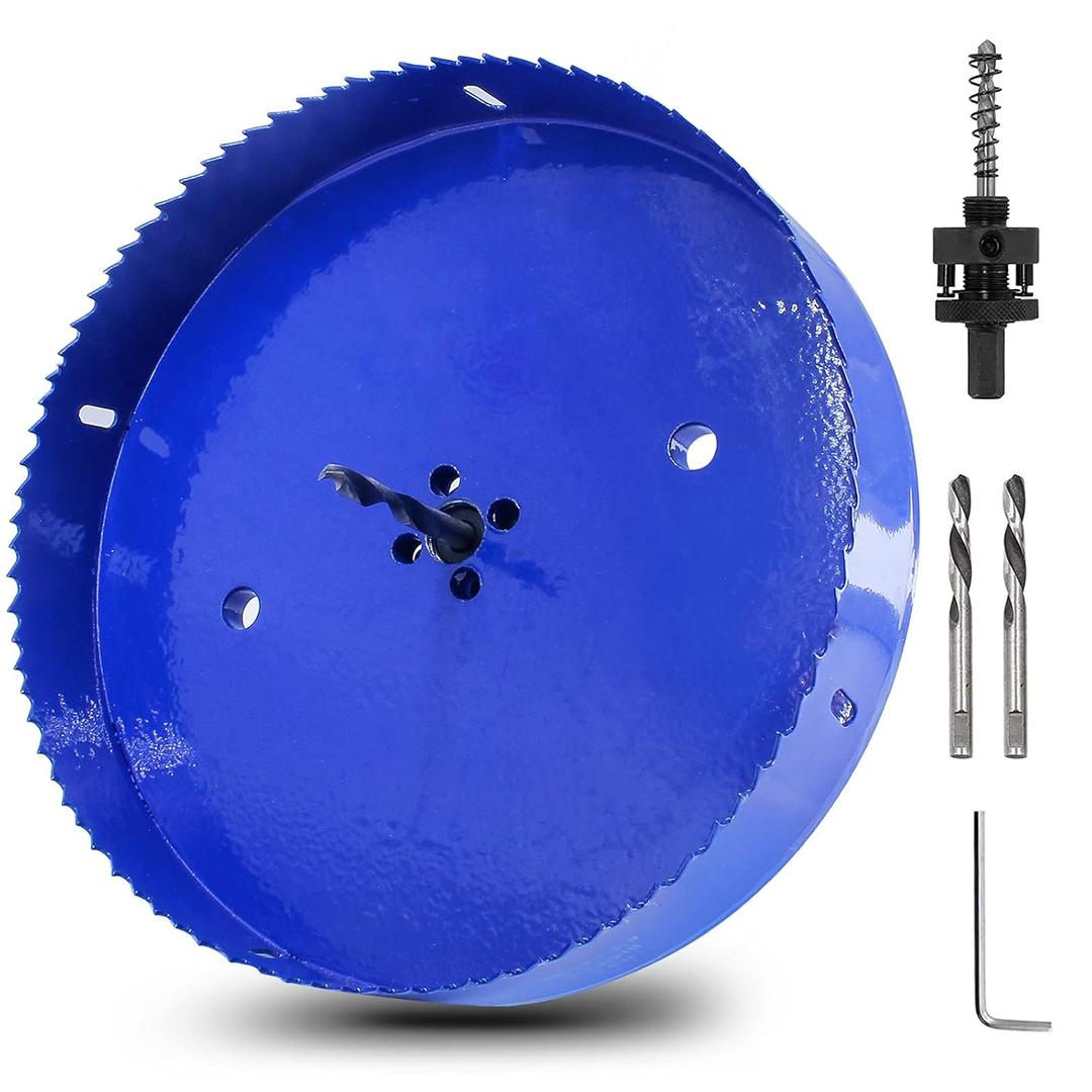 Luomorgo 8 1/4 inch 210mm Hole Saw with Arbor, 1 1/4 inch Cutting Depth HSS Bi-Metal Hole Cutter with Hex Shank Drill Bit Adapter for Wood Cornhole Boards Plastic Drywall Fiberboard (Blue)