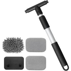 Car Windshield Cleaning Tool, Vehicle Window Cleaner with 3 Reusable Pads & Extendable Handle, Automotive Glass Wiper Wash Kit for Interior Exterior, Universal for Vehicles (Rectangular)