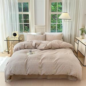 Nayoroom Brown Gingham Comforter Set Queen Size Tan White Plaid Checkered Comforter 3 Pieces Soft Lightweight Grid Dorm Bedding Set for All Seasons