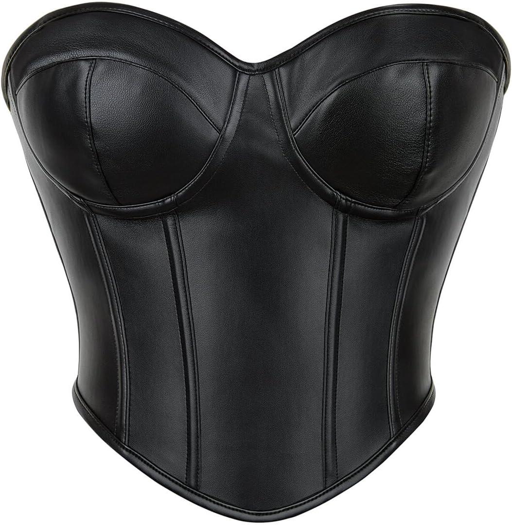 SHYMMUO Women Black Corset Tops Satin Summer Going Out Strapless Bustier Crop Top for Party,Gothic,Halloween Costumes (X-Small)