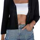 iClosam Womens Summer Lightweight Cropped Cardigans 3/4 Sleeve Knit Shrug V Neck Button Down Cardigans Sweaters (Large, Black)