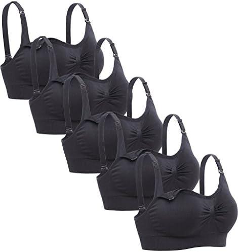 Lataly Womens Sleeping Nursing Bra Wirefree Breastfeeding Maternity Bralette Pack of 5 Color Black, Size 2XL