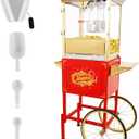 Commercial Popcorn Machin with Cart, Movie Theater Popcorn Maker with 16 Oz Kettle, 3-Switch Control & Tempered Glass Doors, Vintage Pop Corn Machine for Events, Parties, Golden Red