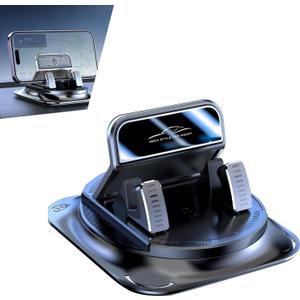 Car Dashboard Phone Holder, Rotating One-Hand Operation Bracket with Anti-Slip Base, Auto-Locking Secure Navigation Stand, Waterproof Easy Clean Mount for Most Phones and Decives (Black)