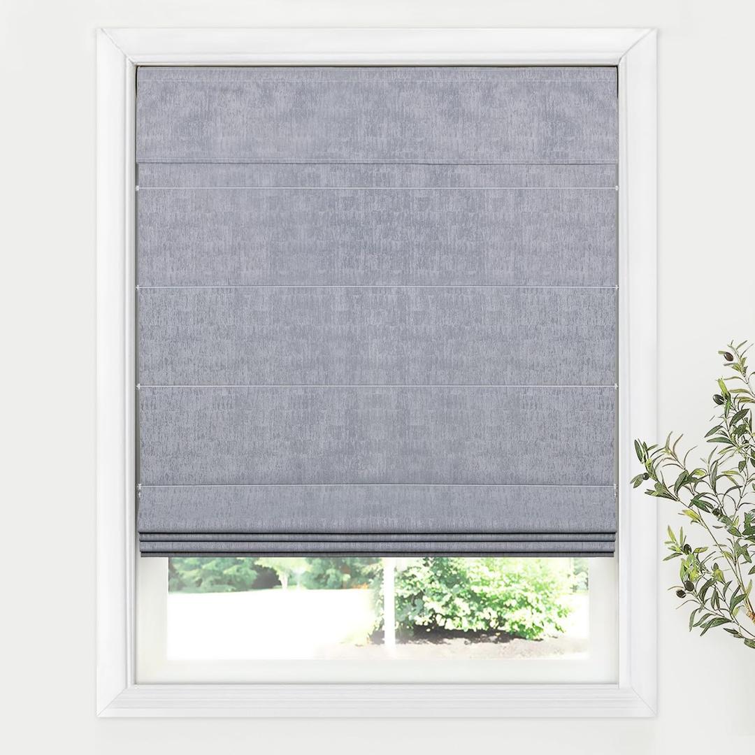 LazBlinds Cordless Roman Shades for Windows, 24" W × 60" H, Grey | Blackout Room Darkening Thermal Insulated Window Blinds Lightweight Fabric Blinds for Indoor Windows