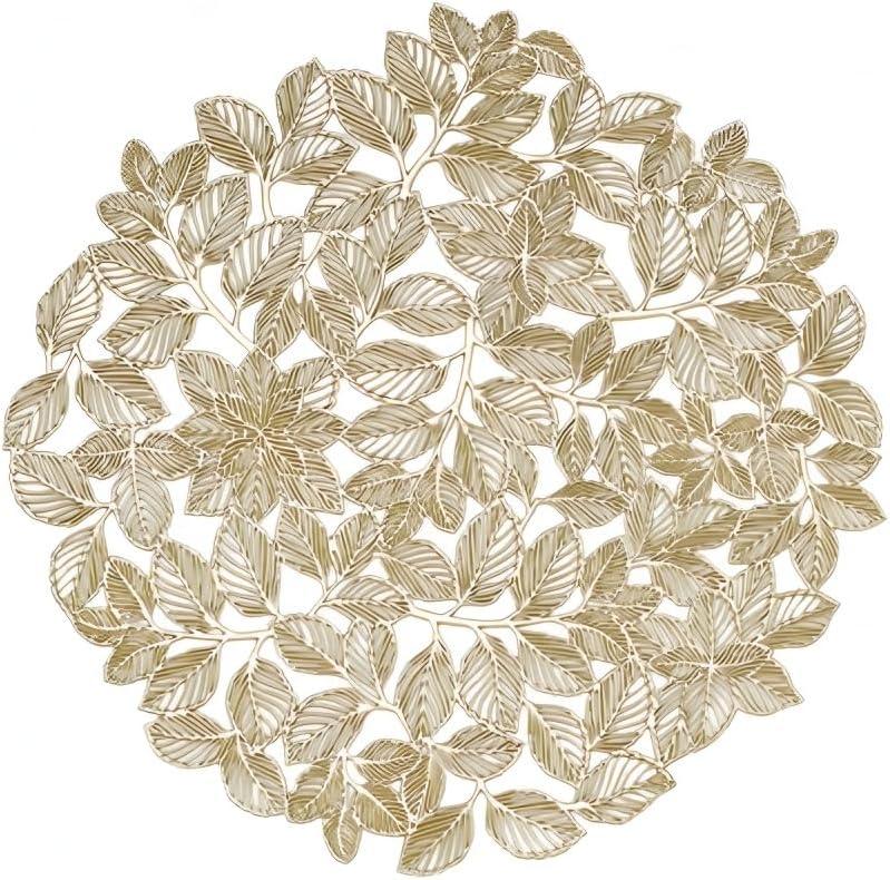 Golden Leaf Round Placemats, 15 x 15 inch Heat Resistant Waterproof Oil-Proof Table Mats for Dining Set of 4