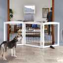 ZJSF Freestanding Dog Fence Indoor, Foldable Dog Gate for Doorways, Stairs or Hallways, Sturdy Wood Extra Wide Pet Gate with Support Feet for The House, White, 24 "Height-3 Panels