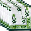 Hand Block Cloth Napkins Set of 6  Elegant Cotton Napkins for Dinner, Weddings, Reusable Everyday Use  Decorative Floral Napkins Everyday for Kitchen & Home Decor (6, Green, 20X20 Inches)