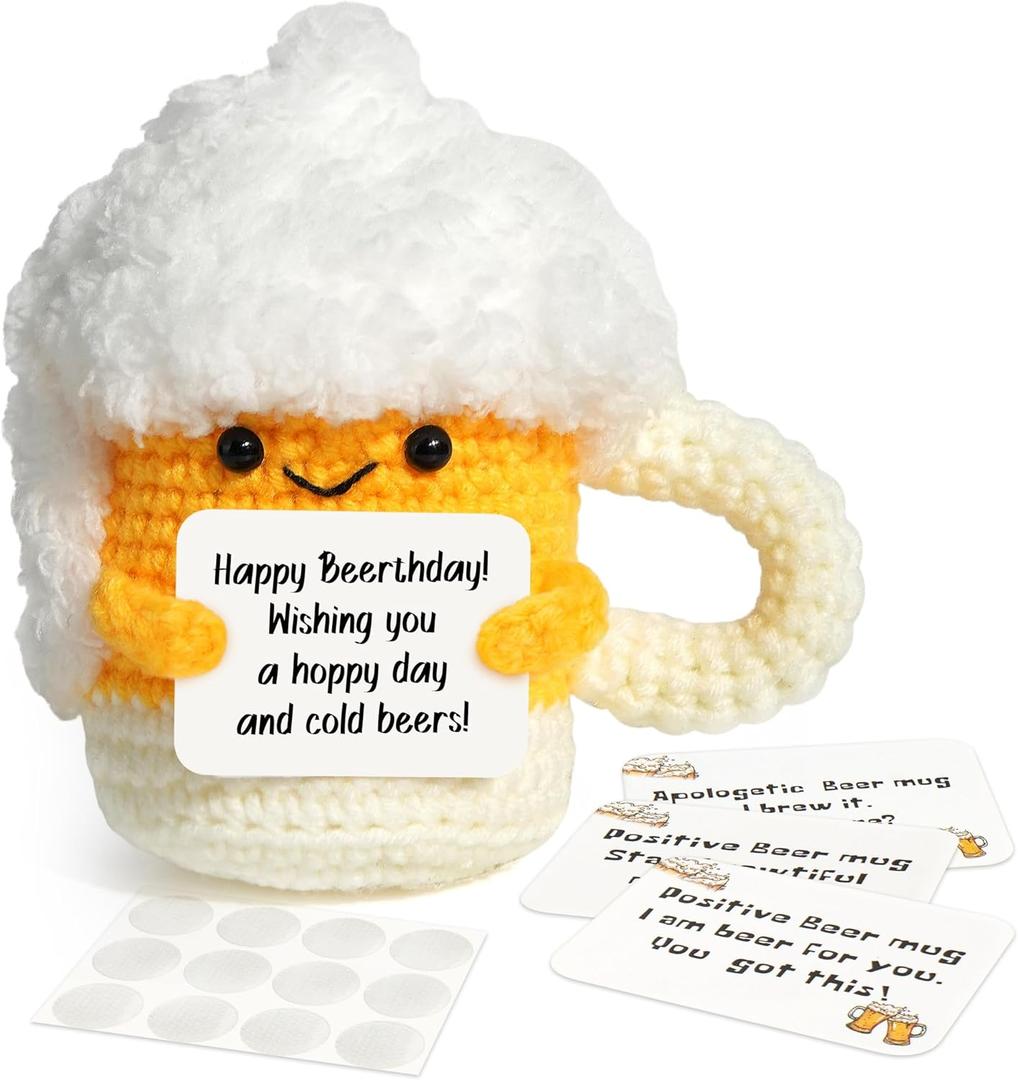 2 x LotFancy Mini Positive Crochet Animals, Friend Birthday Gifts for Women, Handmade Emotional Support Crochet, Small Funny Gifts with DIY Message Card, Knitted Cute Stuff Decor