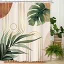 Glawry Boho Plant Shower Curtain 72Wx72L Inches Mid Century Botanical Tropical Abstract Minimalist Bohemian Leaves Bathroom Curtains Set Palm Leaf Green Bath Accessories Art Home Decor Fabric