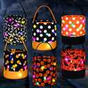 Teling 6 Pcs Halloween Trick or Treat Bucket Light up Pumpkin Candy Bags LED Halloween Treating Baskets Reusable Goody Gift Tote Bag for Birthday Party Favor Supplies(9 x 9.8 Inch,Skull)