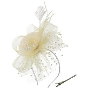 Women's Feather Mesh Flower Fascinator with Headband and Clip Wedding Tea Party Fascinator Hats for Ladies (Yellow)