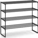 SONGMICS Shoe Rack, 4-Tier Shoe Organizer, Metal Storage Shelf, Upright or Upside Down, for 20-25 Pairs, Stackable, for Entryway, 11.8 x 36.2 x 29.1 Inches, Black ULSA14BK