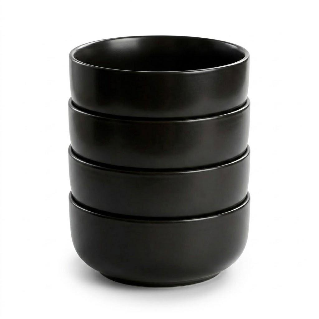 EWFEN Bowls Set for 4, Scratch Resistant Dishes Set, Dishwasher & Microwave Safe, Black