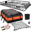 MeeFar Roof Rack Carrier Basket Universal Rooftop 65" X 39" X 6" Large Size Roof Rack + Waterproof Bag 20 Cubic Feet (51" 40" 17"), and Cargo Net with Attachment Hooks, Ratchet Straps