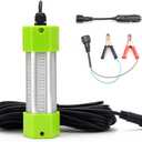 70W 130W DC 12V IP68 Waterproof Aluminum High Power Glowing Boat Fish Attractants Lure Green Submersible Fishing Lights LED Underwater For At Night Snook Crappie with Battery Clips Cigarette Charger Plug