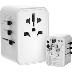 oviitech Universal Travel Adapter, International Power Adapter with 2 USB-C and 2 USB-A Ports, 70W Worldwide Travel Wall Charger for UK,Europe,USA,Australia.White.