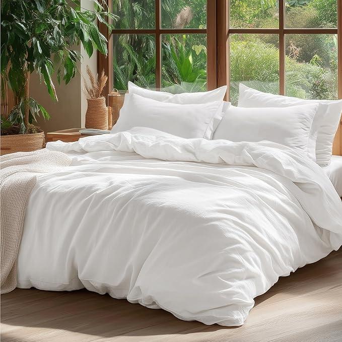100% Washed Cotton Duvet Cover King Size - Natural White Minimalist Cotton Duvet Cover Linen Like for All Seasons - GentleSoft™ Plain Simple Bedding (Natural White, King, 104"x90")