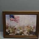 Framed Patriotic Flower American Flag Wall Art Canvas Print Vintage Floral Landscape Painting 4th of July Americana Decor USA Independence Day Artwork Picture for Living Room Office 12x16inch Gold