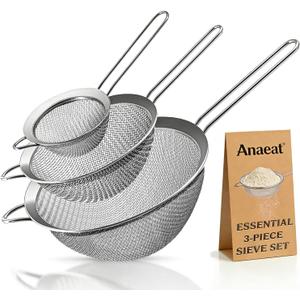 Anaeat Fine Mesh Strainers - Premium Stainless Steel Colander Sieve Sifters, with Durable Mesh and Sturdy Handle, Excellent for Sifting Dry ingredients, Flour, Pastas, Rice, Tea (3.15"+5.5"+7.87")
