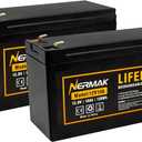 Nermak 2 Pack 12V 10Ah Lithium Ion LiFePO4 Deep Cycle Battery, 2000+ Cycles Rechargeable Battery for Solar/Wind Power, Scooters, Lighting, Power Wheels, Fish Finder Built-in 10A BMS