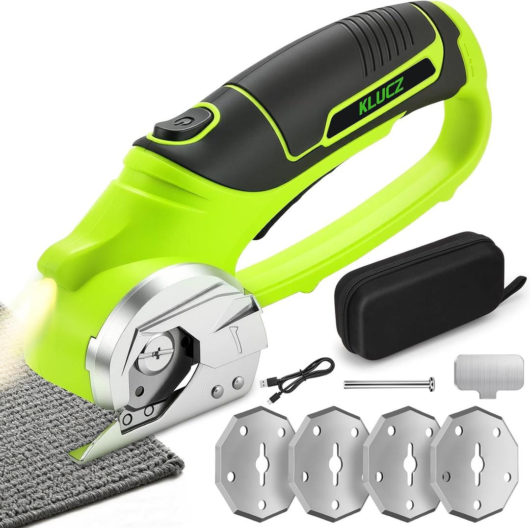 Cordless Electric Scissors, Cardboard Cutter Electric with LED Display, Box Cutter, Fabric Scissors Cutter with 4 Blades, Storage Box, 240RPM, Tool Birthday Gifts for Women/Man