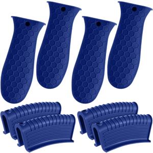 Patelai 8 Pcs Silicone Pot Holders Set Cast Iron Handle Cover Heat Resistant Pot Handle Covers Potholder Non Slip Reusable Pan Sleeve for Frying Pan Kitchen Supplies (Navy Blue)